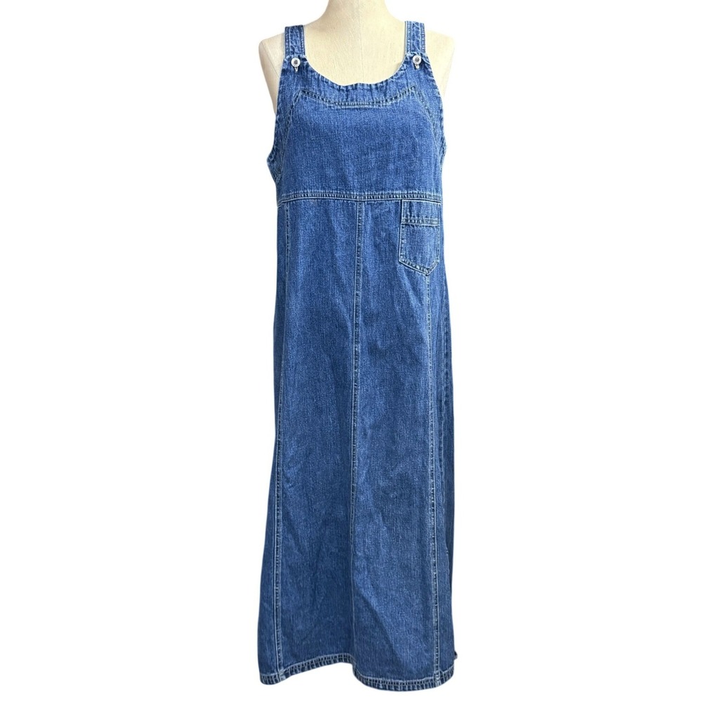 VTG Paul Harris Denim M Blue Overall Maxi Dress Pinafore Jumper Farm Cottage 90s